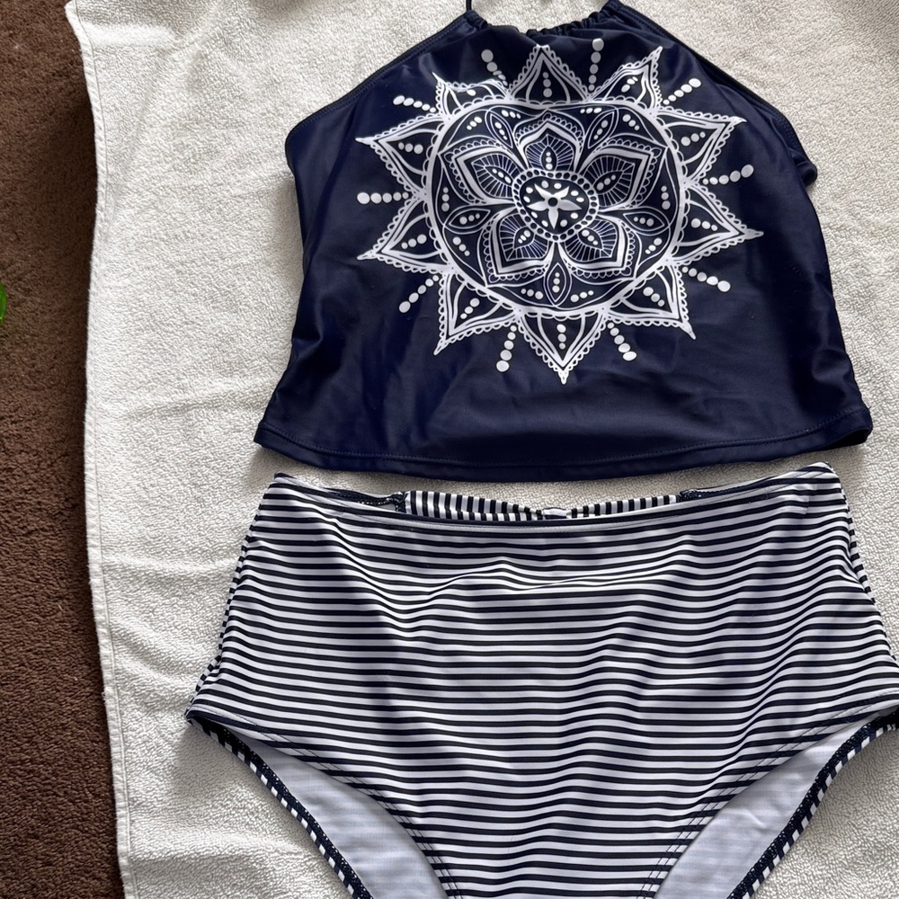 Elegant Navy and White Mandala Bikini Set